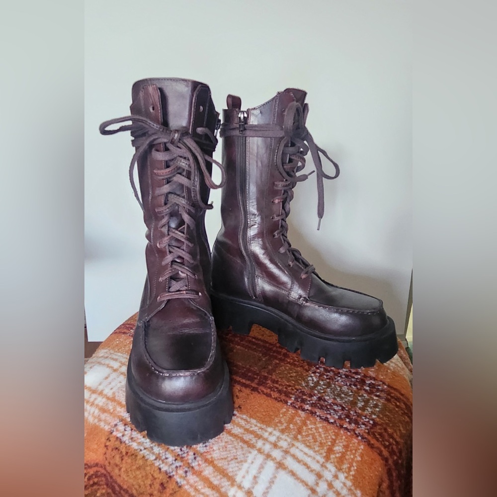 Free People Jones Lug Sole Lace-Up Boots in Hot Fudge color - Picture 3 of 9